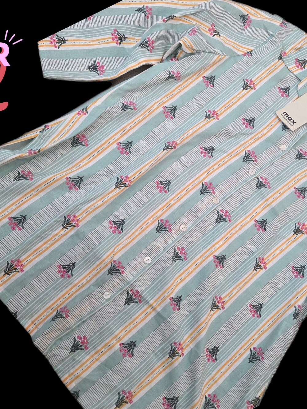 MAX Women's Striped Floral Button-Down Shirt Plus XXL